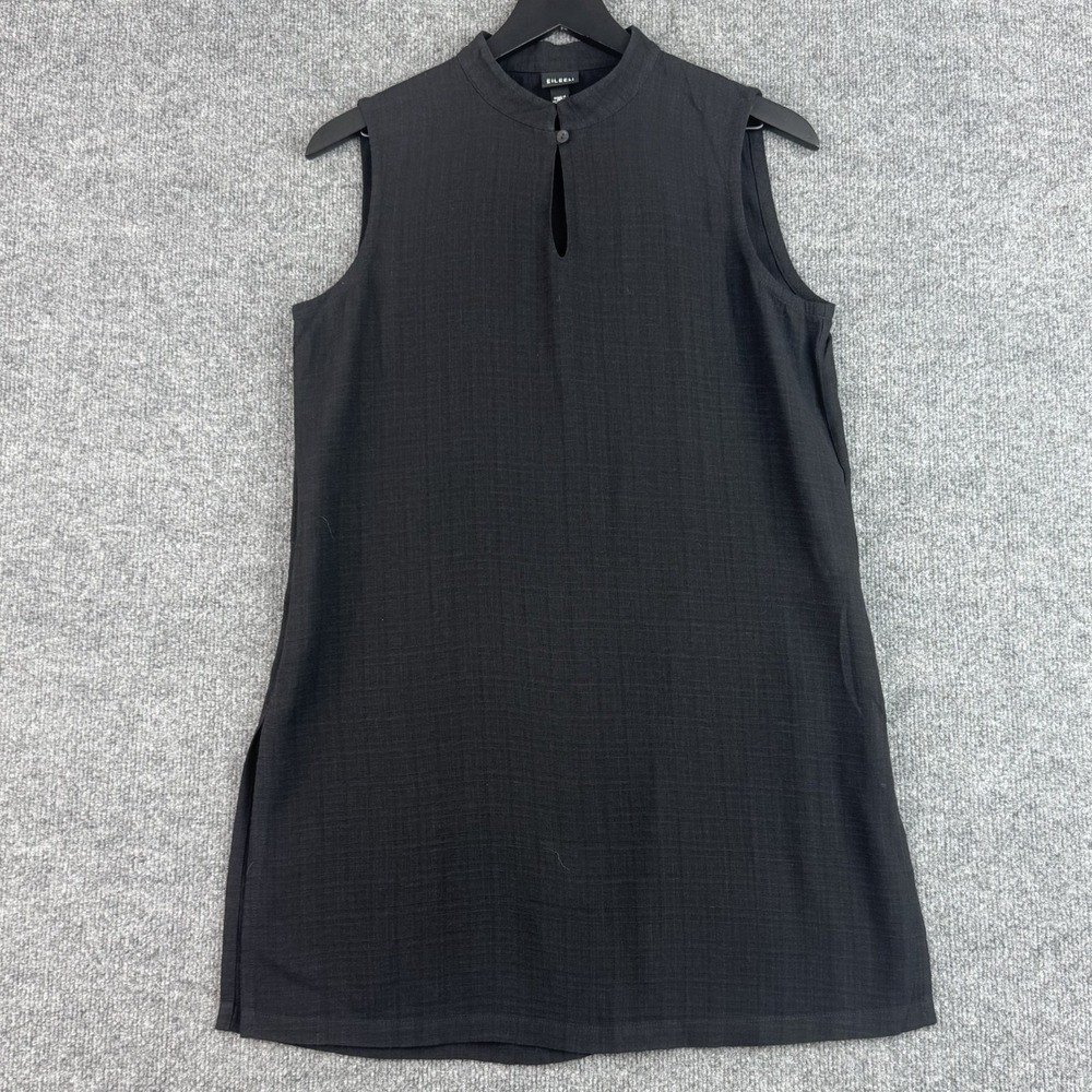Eileen Fisher Linen Tunic Dress Womens XS Black Sleeveless Italian Minimalist